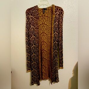 Long sleeve animal print cardigan with hoodie—EUC